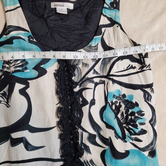 Kensie SIlk & Linen Shift Dress with Ruffle and Sequin Accents - Size 8 - Picture 6 of 10